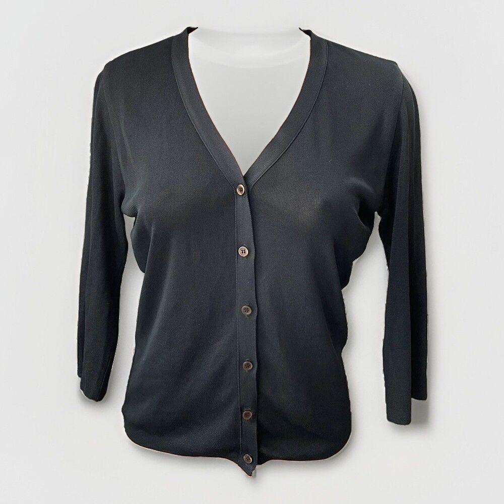 Sonia Black Knit Cardigan Size S V-neck Luxury Minimalist